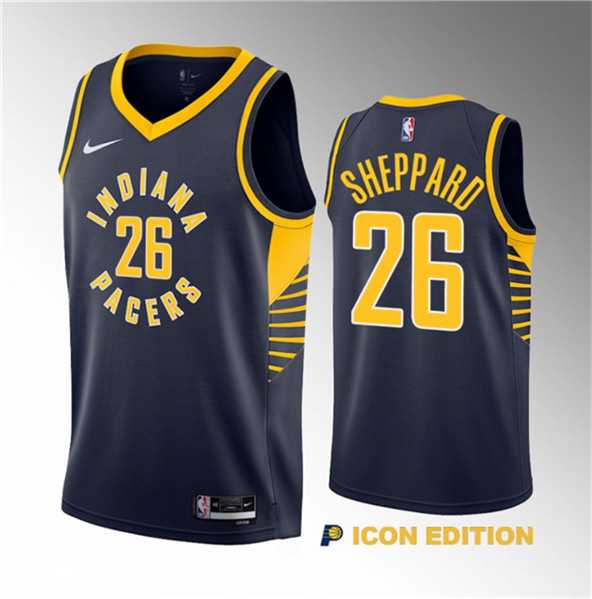 Men's Indiana Pacers #26 Ben Sheppard Navy 2023 Draft Icon Edition Stitched Basketball Jersey Dzhi